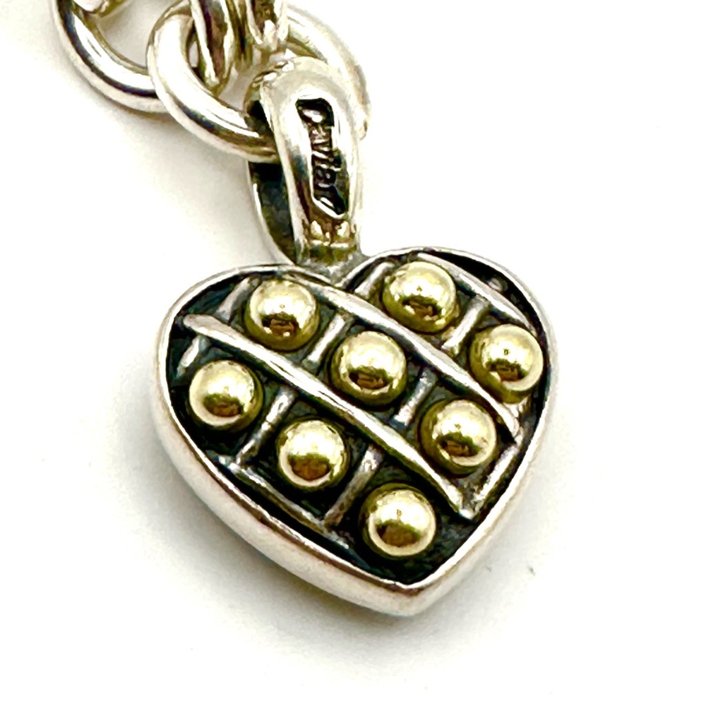 Lagos Caviar Two Tone Silver & 18 Kt Gold Reversible Heart Charm Bracelet - Picture 3 of 9